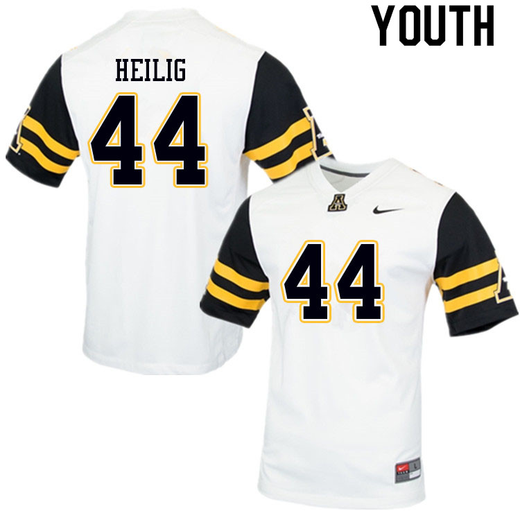 Youth #44 Jourdan Heilig Appalachian State Mountaineers College Football Jerseys Sale-White - Click Image to Close